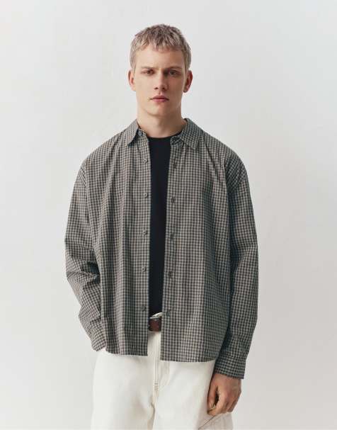 Pull&Bear – Langärmliges, kariertes Hemd in Grün - view 1