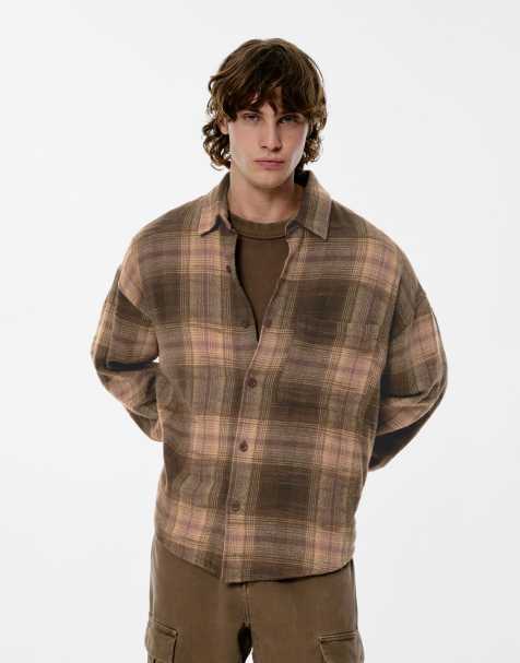 Pull&Bear – Langärmliges, kariertes Hemd in Schokobraun - view 1