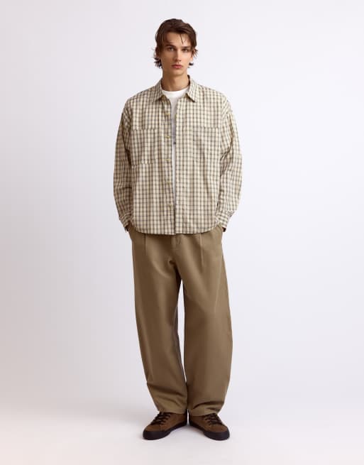 Pull&Bear langärmliges kariertes Hemd in Vanille, 4 von 7