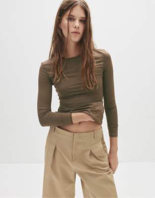Pull & Bear - Langärmliges Oberteil aus Polyamid in Braun-Brown