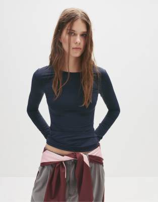 Pull & Bear - Langärmliges Oberteil aus Polyamid in Marineblau
