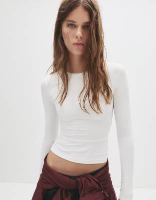Pull & Bear - Langärmliges Oberteil aus Polyamid in Weiß