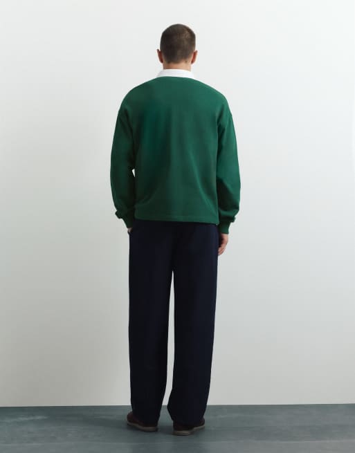 Pull&Bear langärmliges Polohemd in Grün, 2 von 7