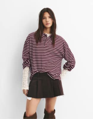 Pull & Bear - Langärmliges Poloshirt mit Streifen-Bunt