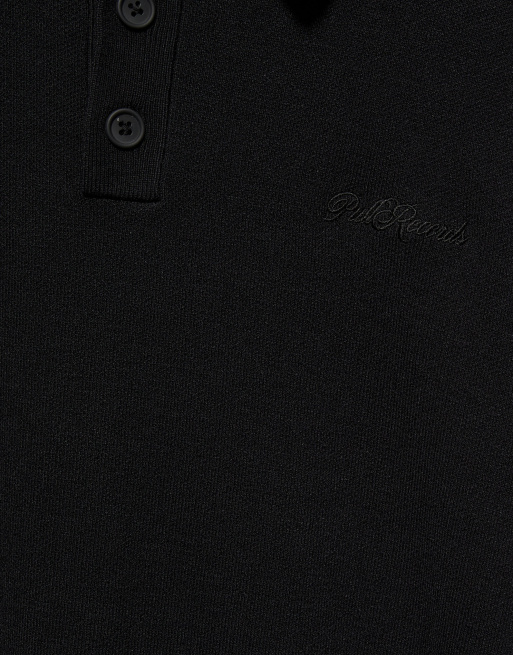 Pull&Bear langärmliges Strick-Polohemd in Schwarz, 6 von 7