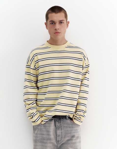 Pull&Bear – Langärmliges T-Shirt in Gelb gestreift - view 1