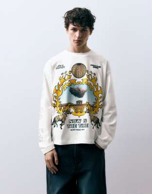 Langärmliges T-Shirt in Wollweiß mit Print Weiß M