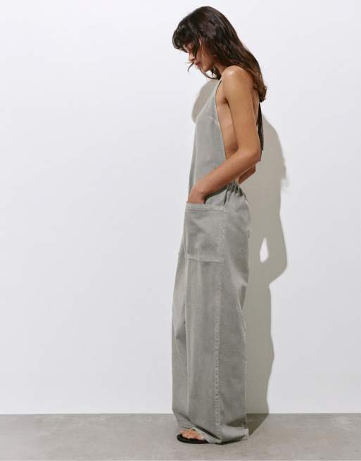 Pull&Bear - Lange baggy tuinbroek in taupe, 2 van 4
