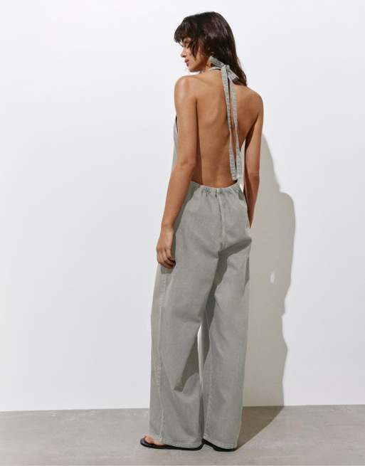 Pull&Bear - Lange baggy tuinbroek in taupe, 4 van 4