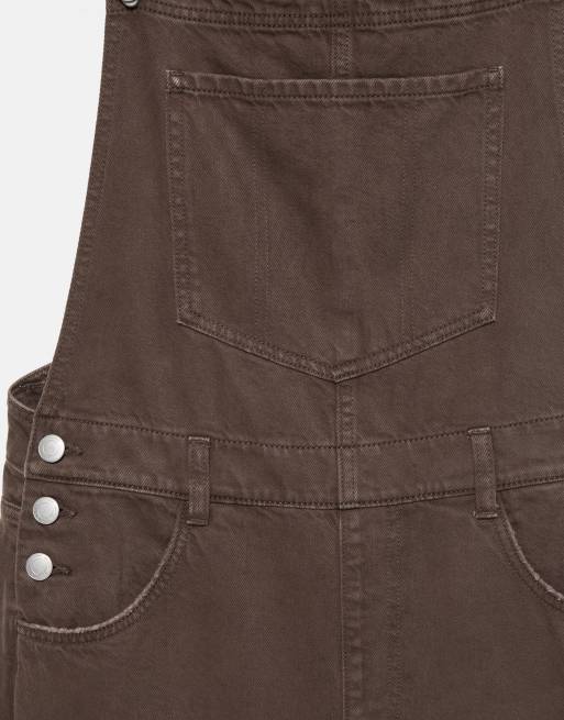 Pull&Bear lange Denim-Latzhose in Braun, 7 von 7