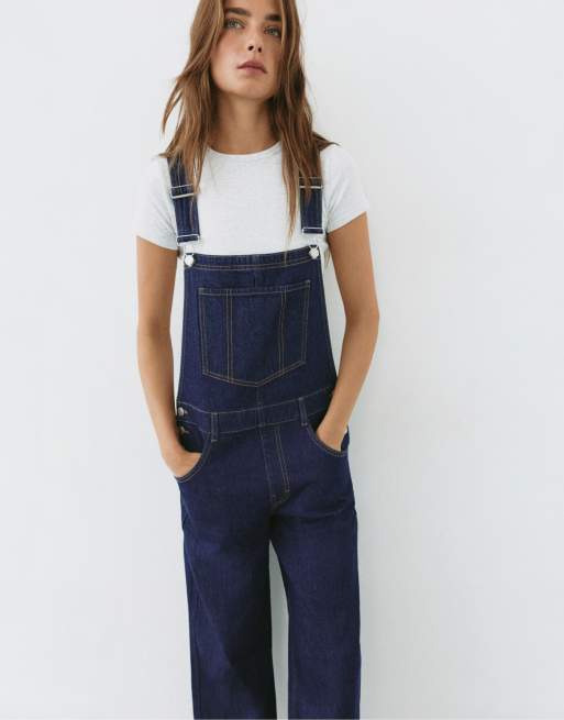 Pull&Bear lange Denim-Latzhose in Ink Blue, 2 von 7