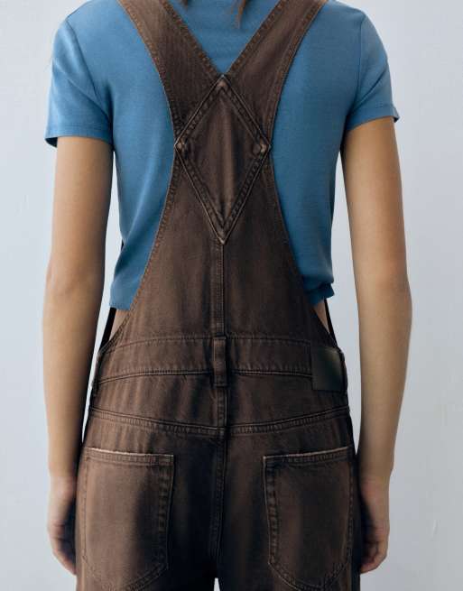 Pull&Bear lange denim-overalls i brun, 4 af 7