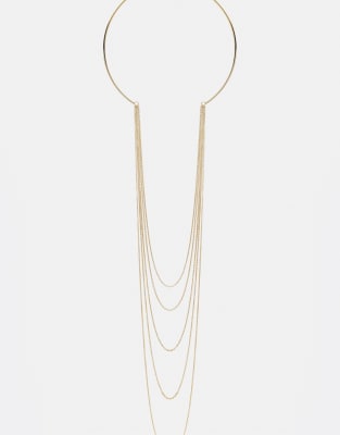 Pull & Bear - Lange Halskette mit Kontrast-Design in Goldoptik-Goldfarben