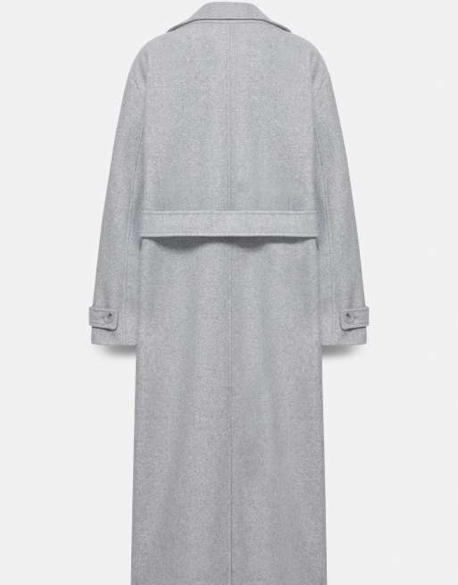 Pull&Bear lange jas met ceintuur in middengrijs, 7 van 7