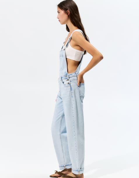 Pull&Bear – Lange Jeans-Latzhose in Blassblau - view 1