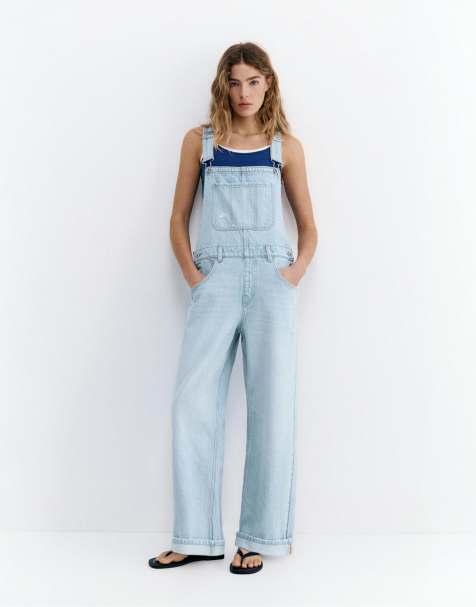 Pull&Bear – Lange Jeans-Latzhose in Blassblau - view 1
