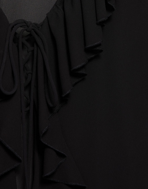 Pull&Bear - Lange kimono met ruches in zwart, 7 van 7