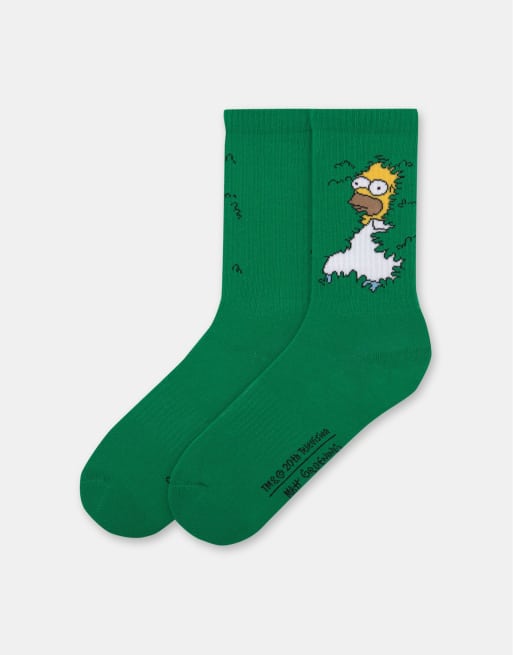 Pull&Bear – Lange Socken in Grün mit Homer-Simpson-Motiv, 3 von 3