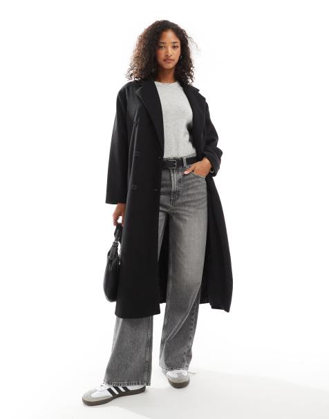 Pull&Bear – Langer, eleganter Mantel in Wolloptik in Schwarz - view 1