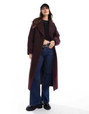 Pull & Bear - Langer, eleganter Oversize-Mantel aus Wollmix in Burgunderrot