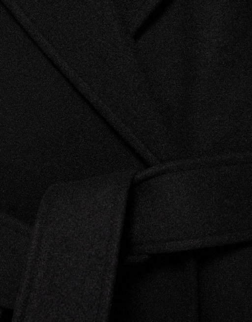 Pull&Bear – Langer Mantel in Schwarz mit Bindegürtel, 6 von 7