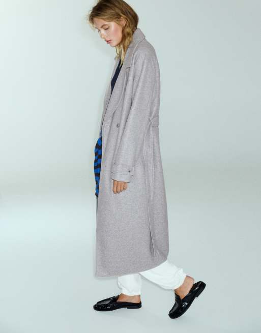 Pull&Bear langer Mantel mit Gürtel in Mittelgrau, 4 von 7