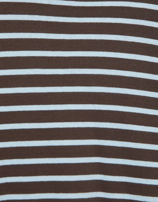 Pull&Bear Langærmet stribet T-shirt i brun, 6 af 7