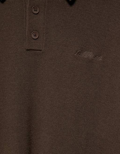 Pull&Bear Langærmet strikket poloskjorte i brun, 6 af 6