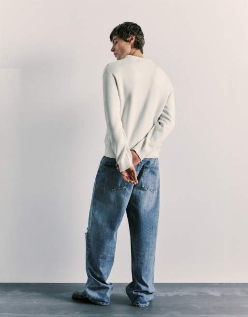 Pull&Bear langærmet strikket poloskjorte i hvid, 2 af 7