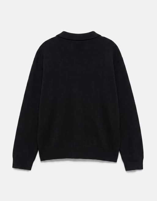 Pull&Bear langærmet strikket poloskjorte i sort, 7 af 7