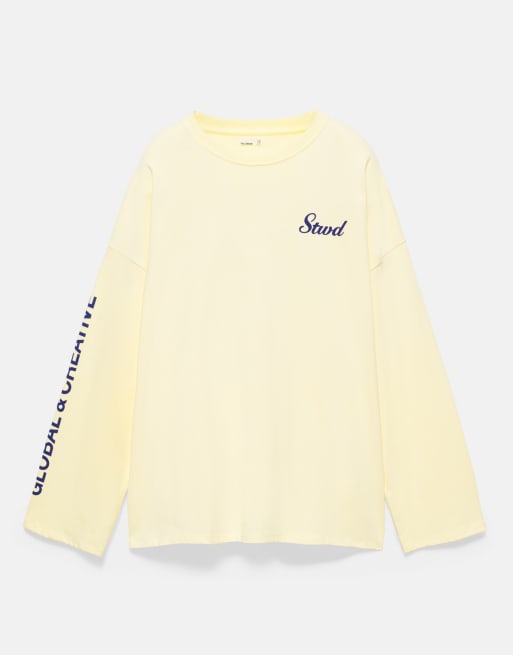 Pull&Bear langærmet stwd T-shirt i gul, 6 af 7