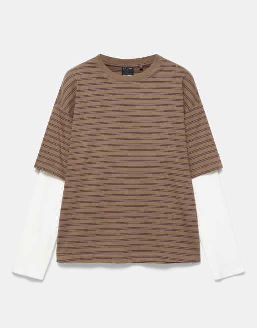 Pull&Bear langærmet T-shirt med dobbeltlag og striber, 5 af 7