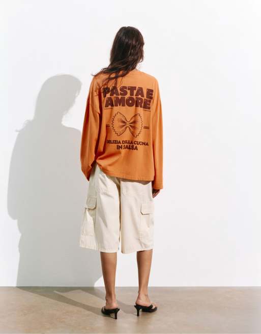 Pull&Bear langærmet T-shirt med grafik i orange, 2 af 7
