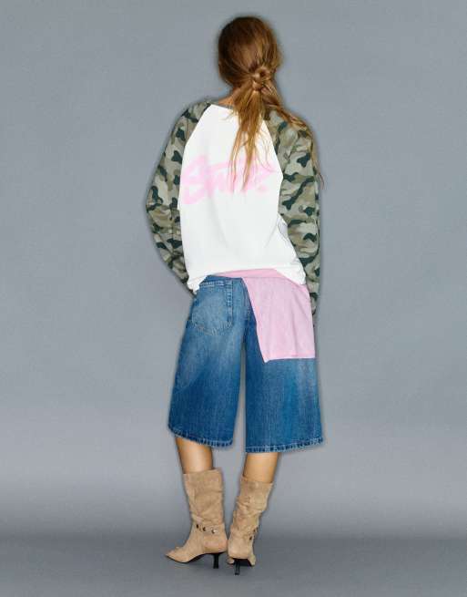 Pull&Bear langærmet T-shirt med print i isblå, 2 af 7