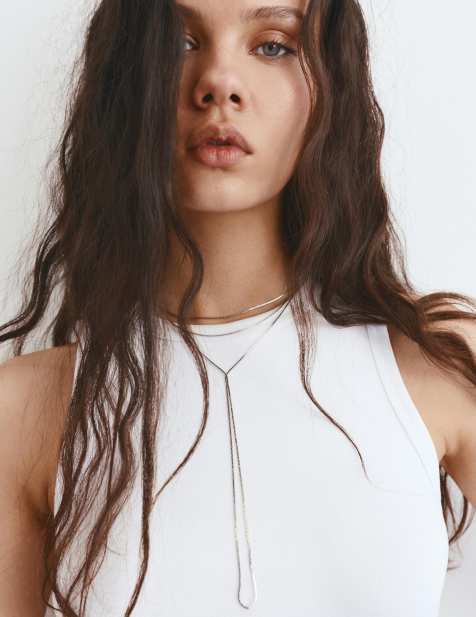 Pull&Bear Lariat necklace in silver - view 1