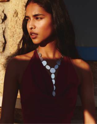 Pull&Bear – Lasso-Halskette in Silber-Optik mit Scheibendesign