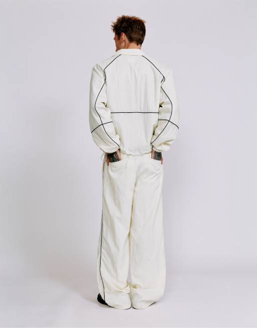 Pull&Bear lätta joggers med kontrastsöm i off white, 3 av 7