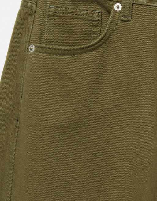 Pull&Bear lavtaljede barrel-jeans i khaki, 7 af 7