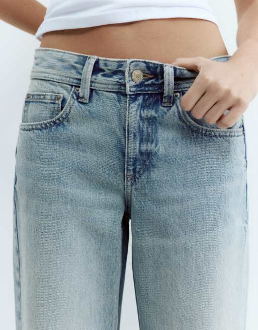 Pull&Bear - Lavtaljede jeans i bleg lyseblå med lige ben, 3 af 7