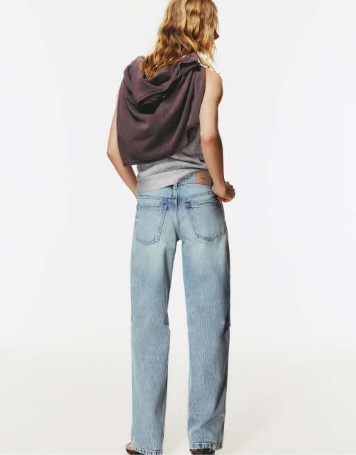 Pull&Bear - Lavtaljede jeans i bleg lyseblå med lige ben, 5 af 7