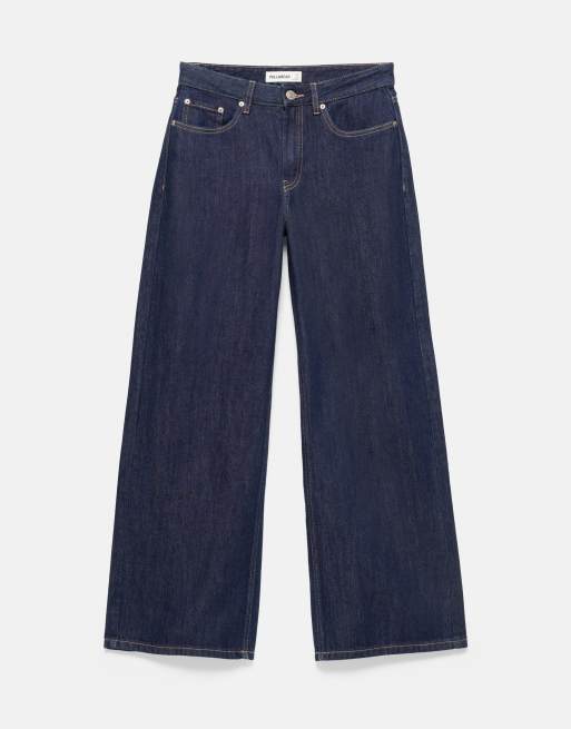 Pull&Bear lavtaljede jeans med brede ben i blækindigo, 6 af 7