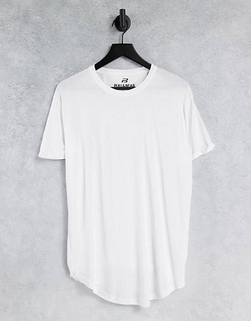 Pull&Bear layerd hem t-shirt in white | ASOS