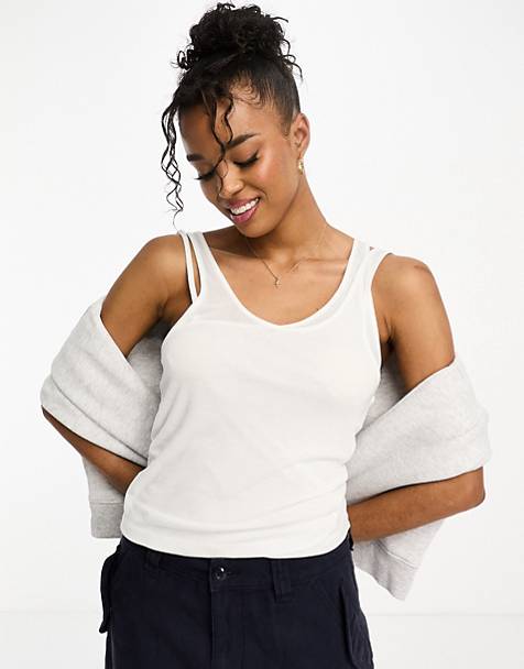 Pull&amp;Bear layered vest with asymmetric strap detail in white