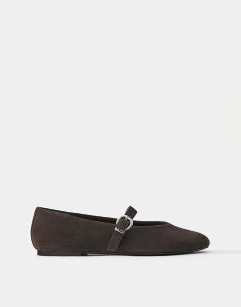 Pull&Bear læderballerinaer i brun - view 1