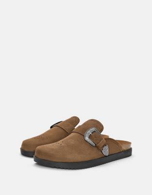 Pull&Bear Leather buckle clogs 