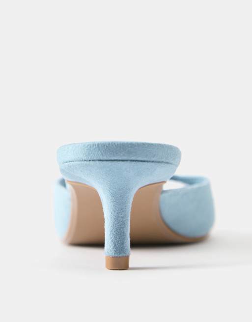 Pull&Bear Leather buckled heeled mules in blue, 4 of 4