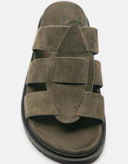 Pull&Bear Leather cage sandals in brown, 3 of 4