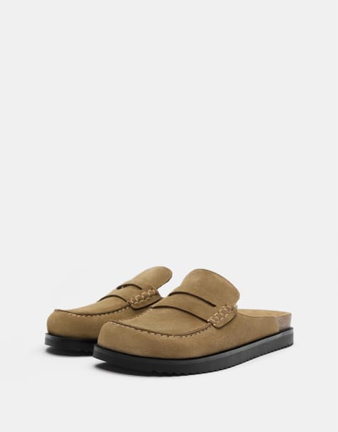 Pull&Bear Leather clogs in sand - view 1