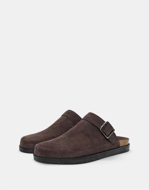 Pull&Bear Leather clogs with buckle in brown - view 1