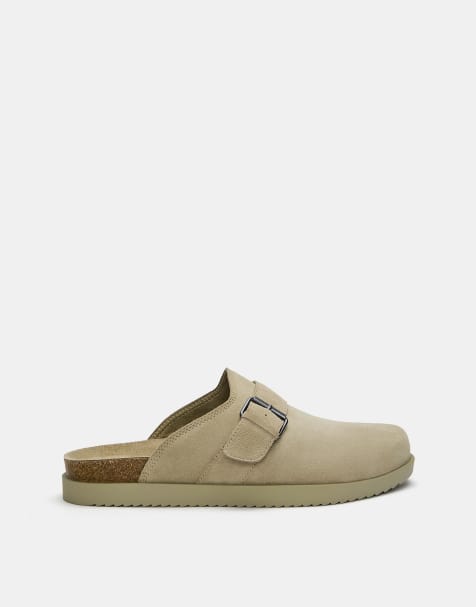 Pull&Bear leather clogs with buckle in ecru - view 1